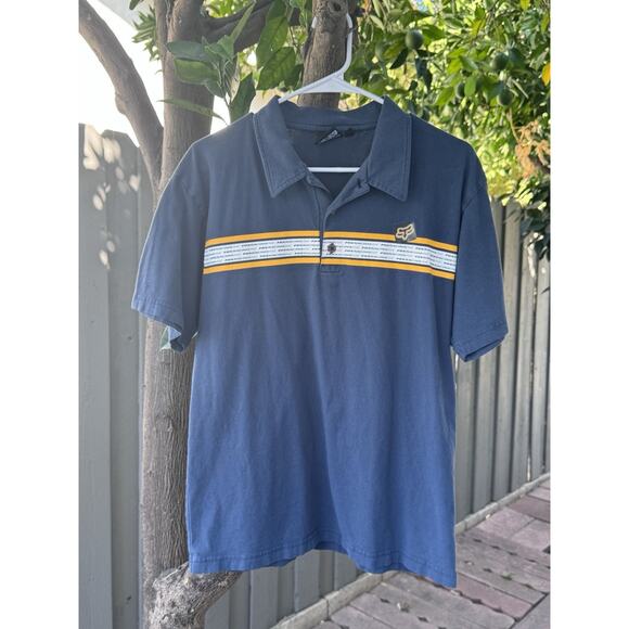 Vintage Fox Racing Polo Shirt – Navy Blue Motocross BMX Y2K Style (Size L) - Picture 1 of 5